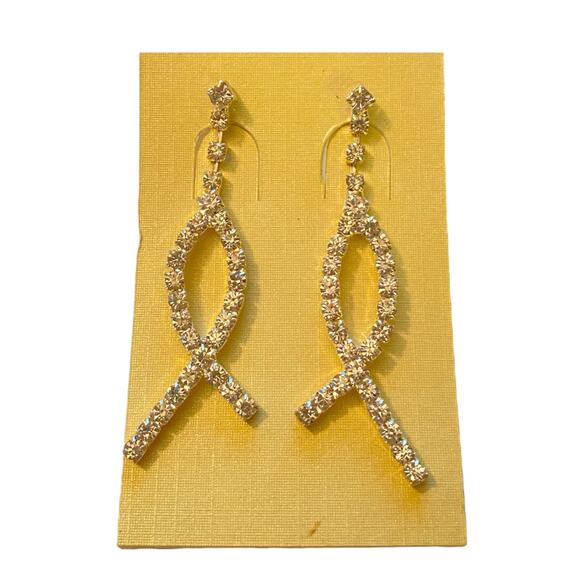 Diamond Bling Ribbon Drop Earrings NEW - Picture 1 of 1